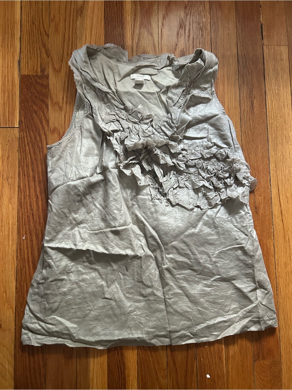 J. Crew MetallicLight Gray Ruffle Sleeveless Top